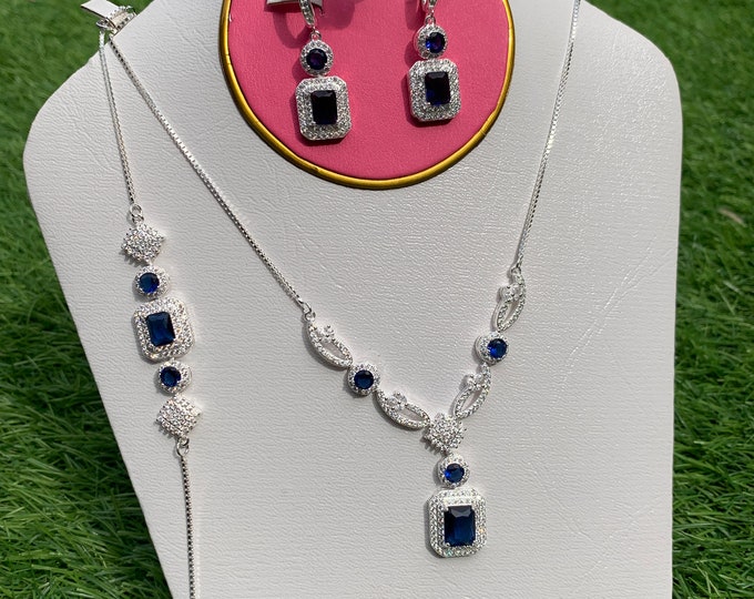 925 Sterling Silver Jewelry Set,  Bridal Silver Jewelry Set.