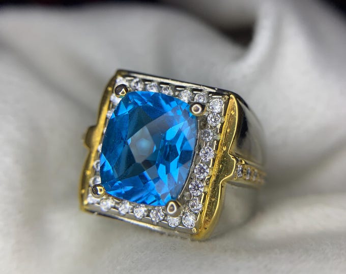 Natural AAA Electric Blue Swiss Blue Topaz Ring . Blue Topaz Ring . Natural Topaz In Designer Silver Ring . Gents Topaz Ring. Blue Topaz.