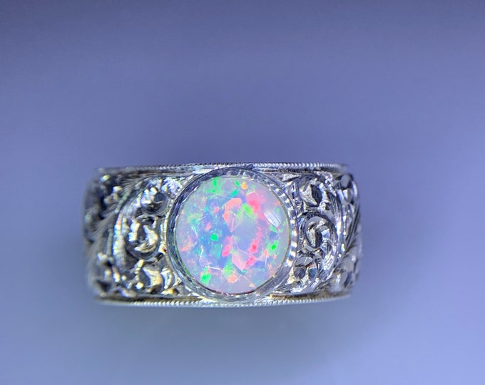 White Opal Ring . Natural Opal Ring. Faceted White Opal In Hand Made Classy Heavy Crafty Work Silver Ring. Opal Ring. Gents Opal Ring.
