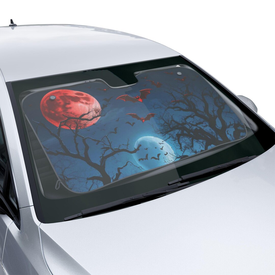 Red and Blue Moon Bats Car Sun Shade | Halloween Windshield Cover - Etsy