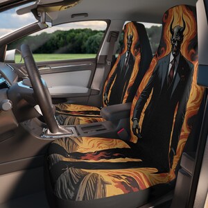 Fundas de asiento de coche con diseño de diablo con traje / Llamas de hombre de negocios demonio, interior de coche gótico