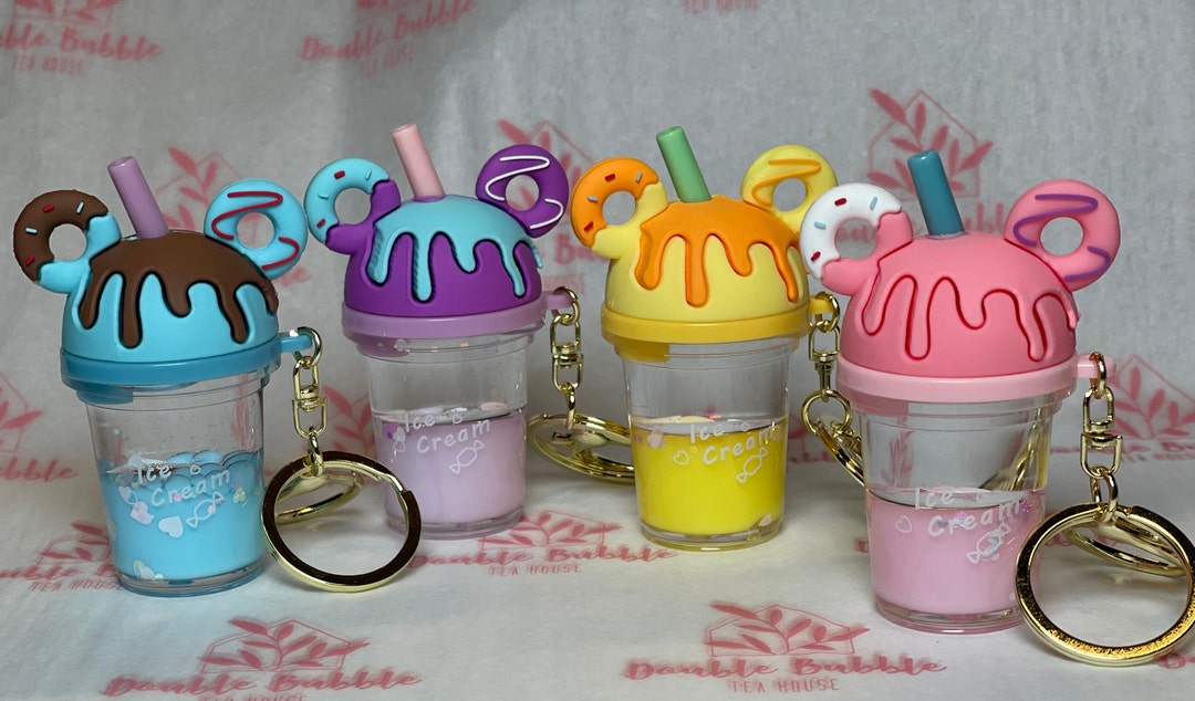 Boba Keychain: Cartoon Donut Ears, Bubble Tea Key Ring - Etsy