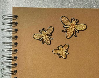 Gold Bee Fabric Stickers - Embroidered Sensory Embellishments (Set of 3)