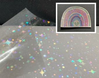 Sheets of Stars Transparent Holographic Self Adhesive Vinyl Overlay Sheets Cold Lamination - 4.1” x 5.8”, A6 Size, 10.5cm x 14.8cm