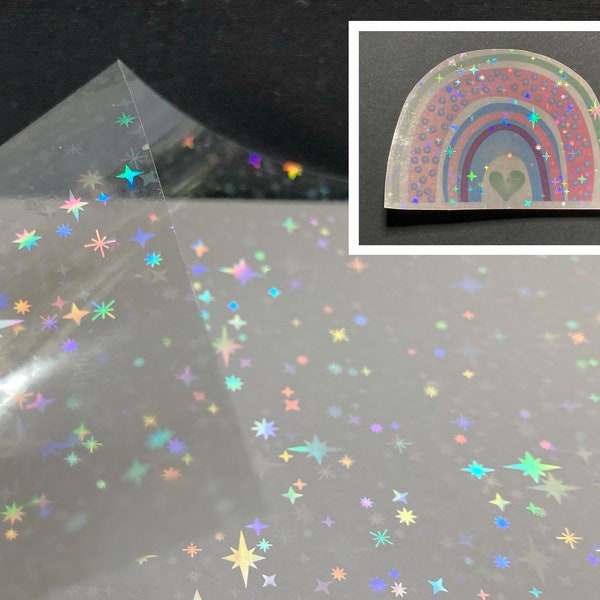 4 feuilles de superposition de vinyle auto-adhésive holographique transparente étoiles pour projets d'artisanat d'art pour plastification à froid A4/A5