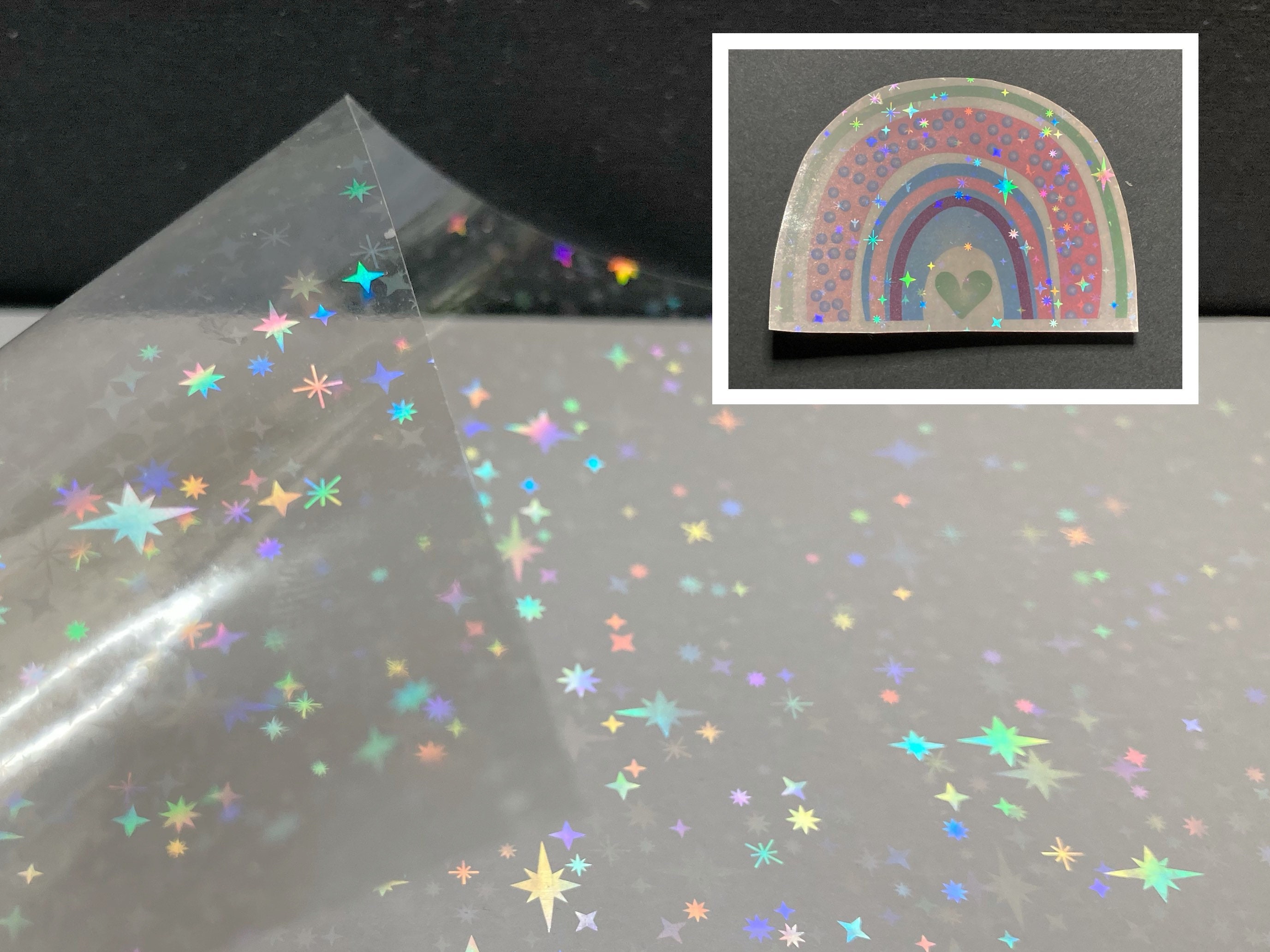 Nezyo 60 Sheets Holographic Laminate Sheets Clear Glitter A4 Size Vinyl  Sticker Paper Holographic Overlay Self Adhesive Waterproof Transparent  Film