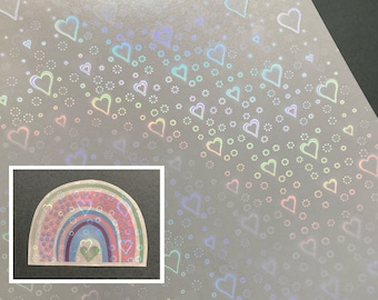 Holographic Hearts Vinyl - Self Adhesive Overlay Sheets for Cold Lamination 4.1x5.8in, 10.5x14.8cm