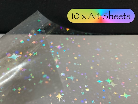 10 X A4 Sheets Stars Holographic Laminate Self Adhesive Vinyl Overlay  Sheets Cold Lamination Art Craft Projects 11.7 X 8.3 