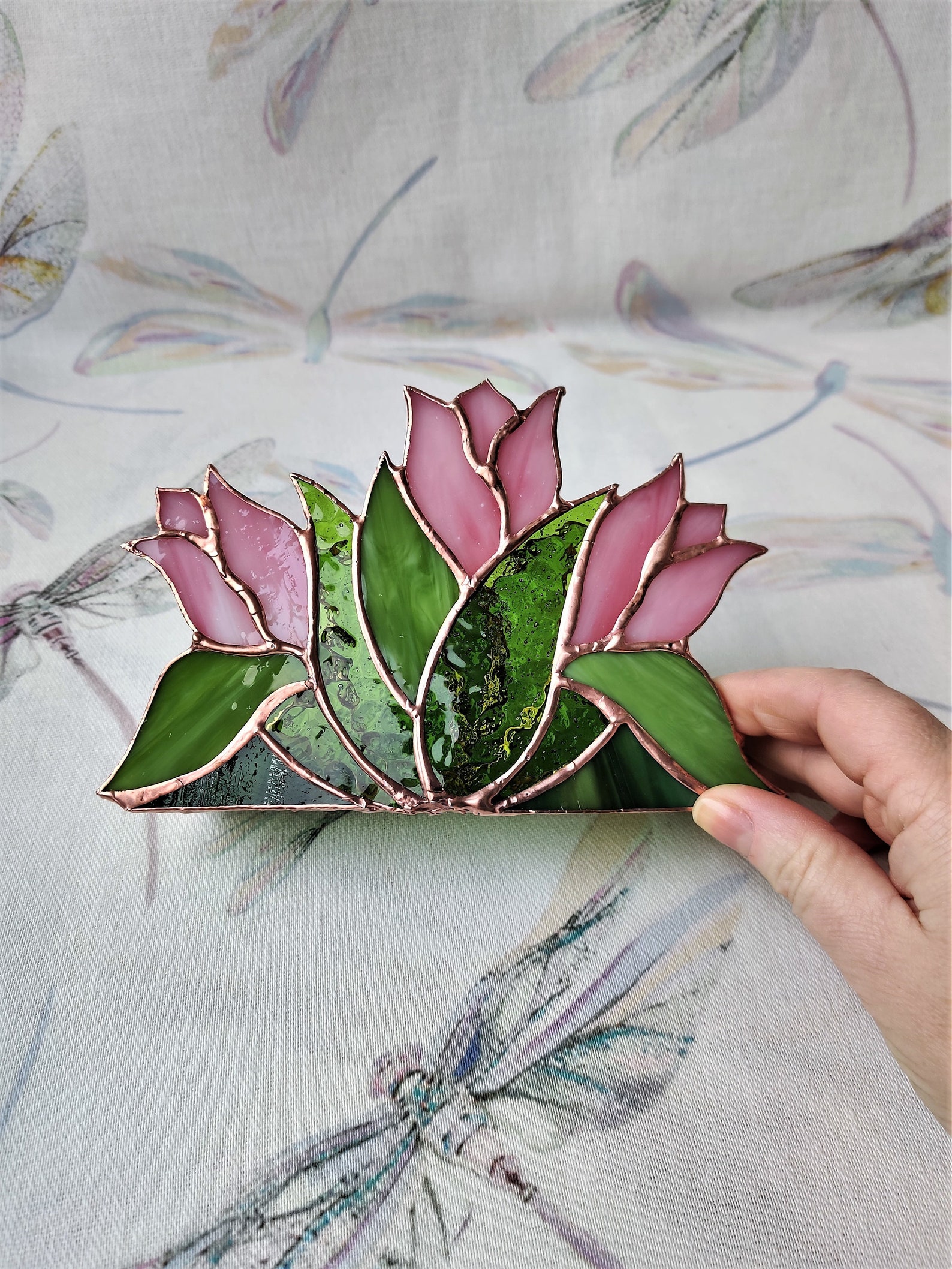 Napkin holder Pink tulips Stained Glass Vertical Etsy