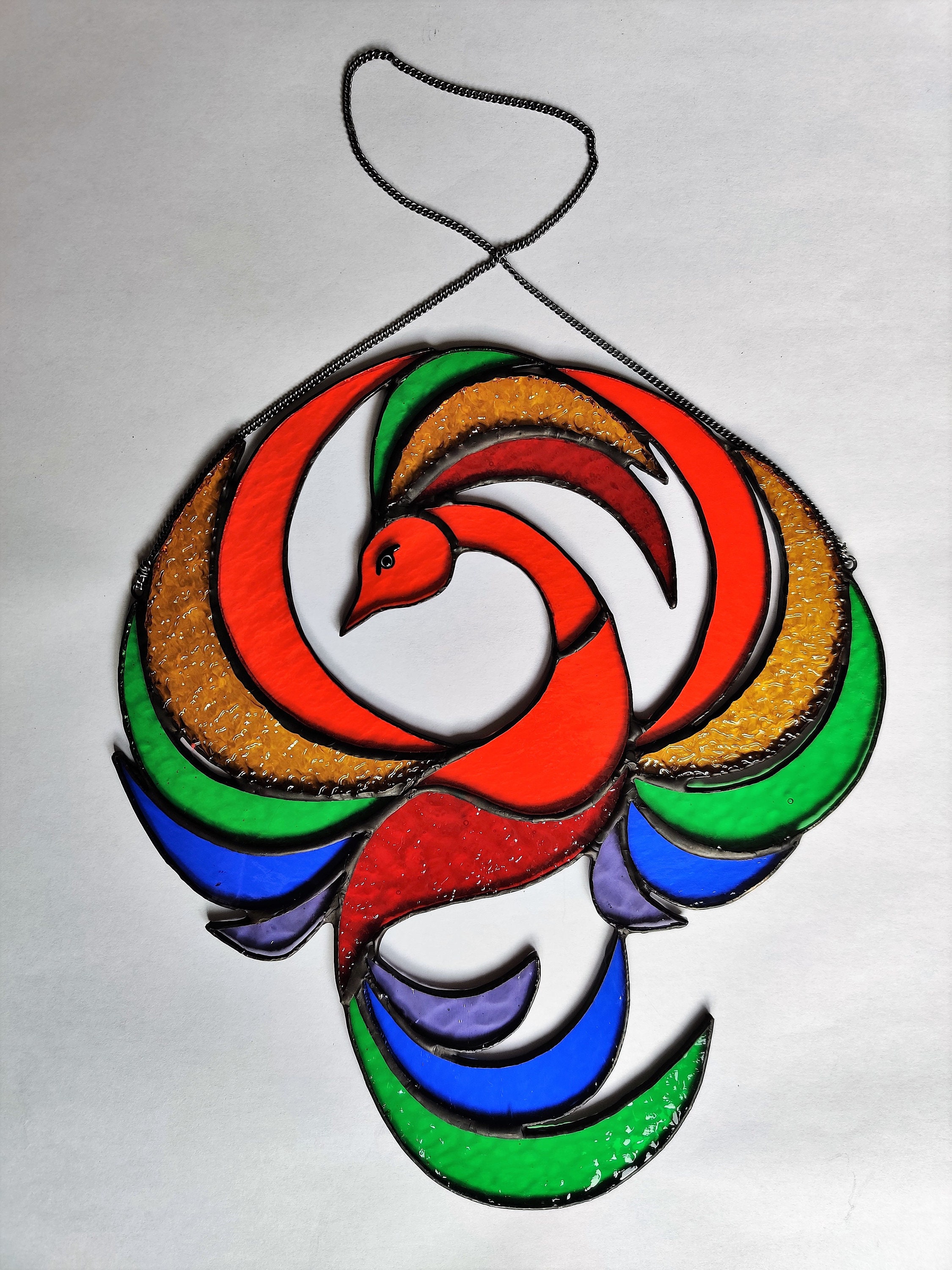 Phoenix Stained Glass Crystal Suncatcher Window Hangings Bird Etsy