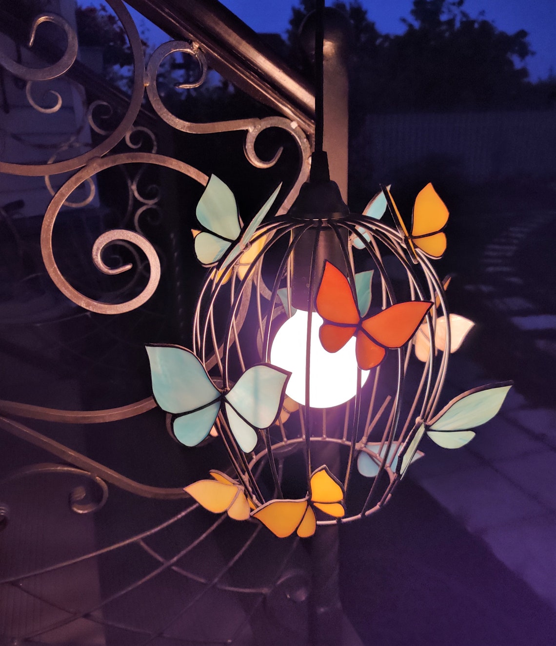 Pendant lamp shade Butterfly Hanging lamp stained glass 3d Etsy