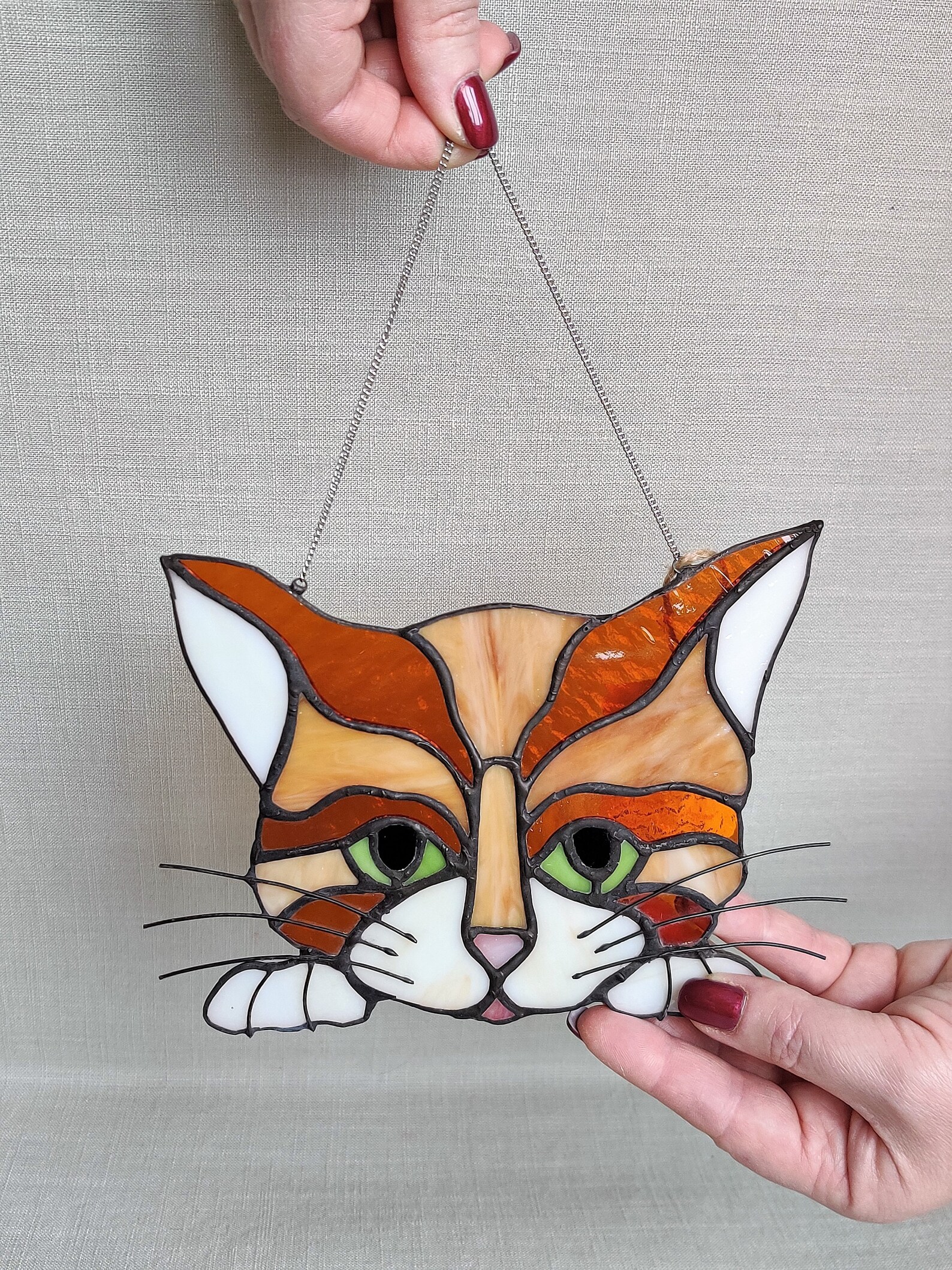 Cat Suncatcher Cat window decor Peek cat Lucky cat Glass cat Etsy