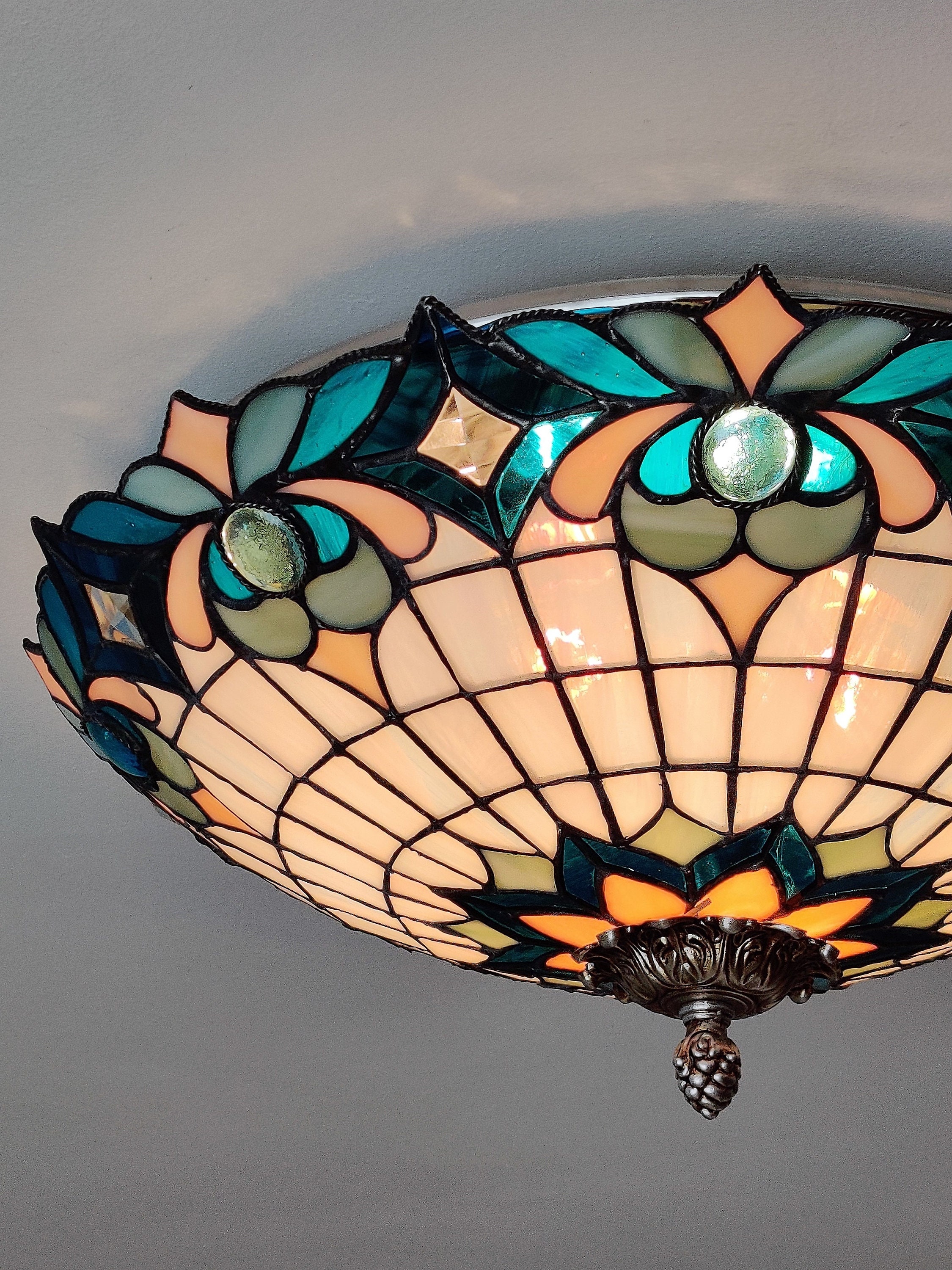 Hanging blue lamp Ceiling light cover Stained Glass Lamp Etsy
