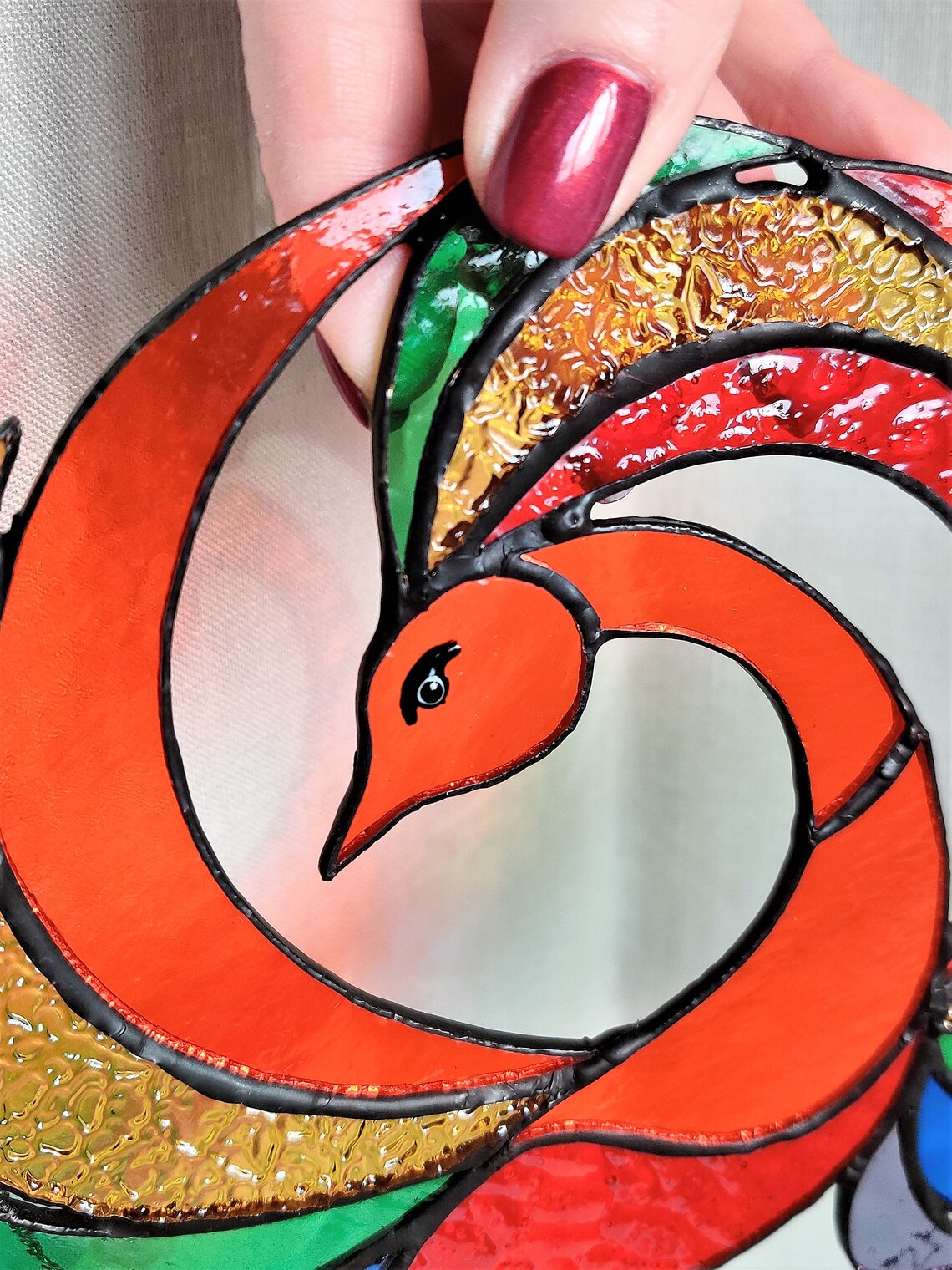 Phoenix Stained Glass Crystal Suncatcher Window Hangings Bird Etsy