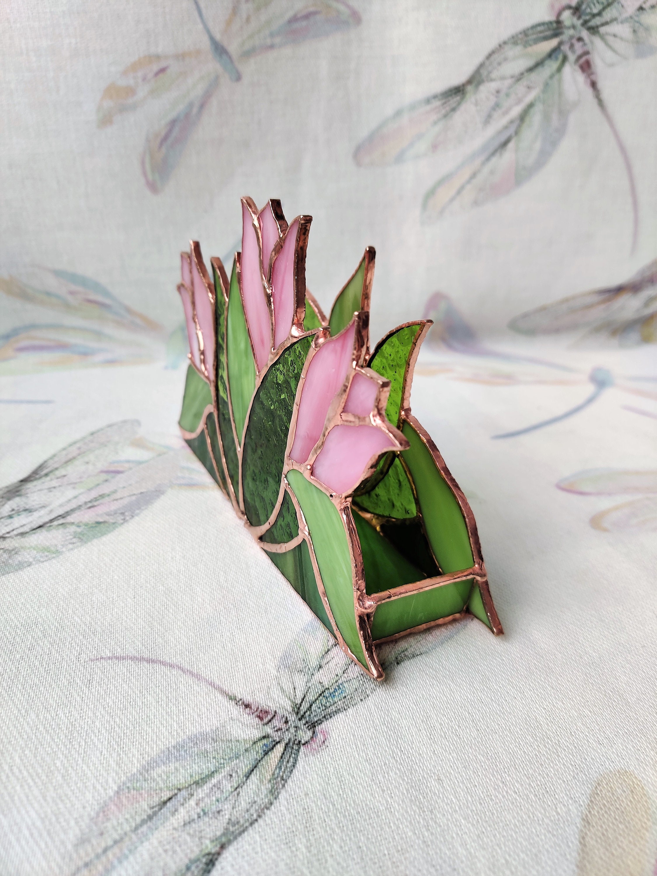 Napkin holder Pink tulips Stained Glass Vertical Etsy