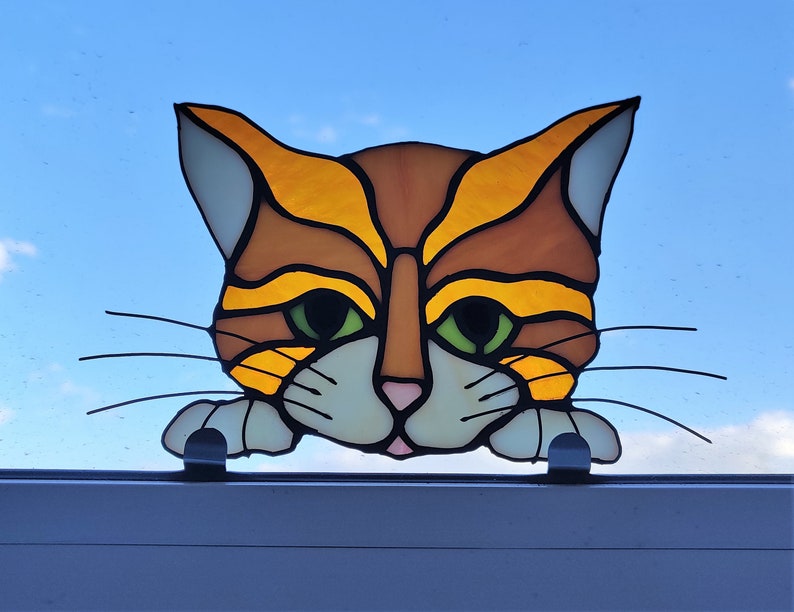 Cat Suncatcher Cat window decor Peek cat Lucky cat Glass cat Etsy