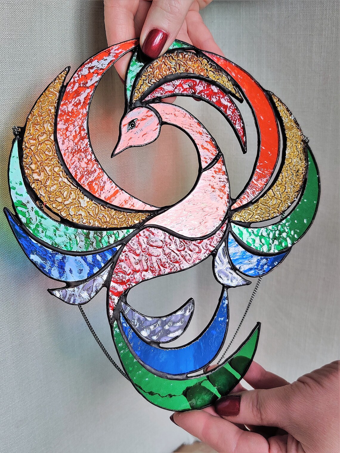 Phoenix Stained Glass Crystal Suncatcher Window Hangings Bird Etsy