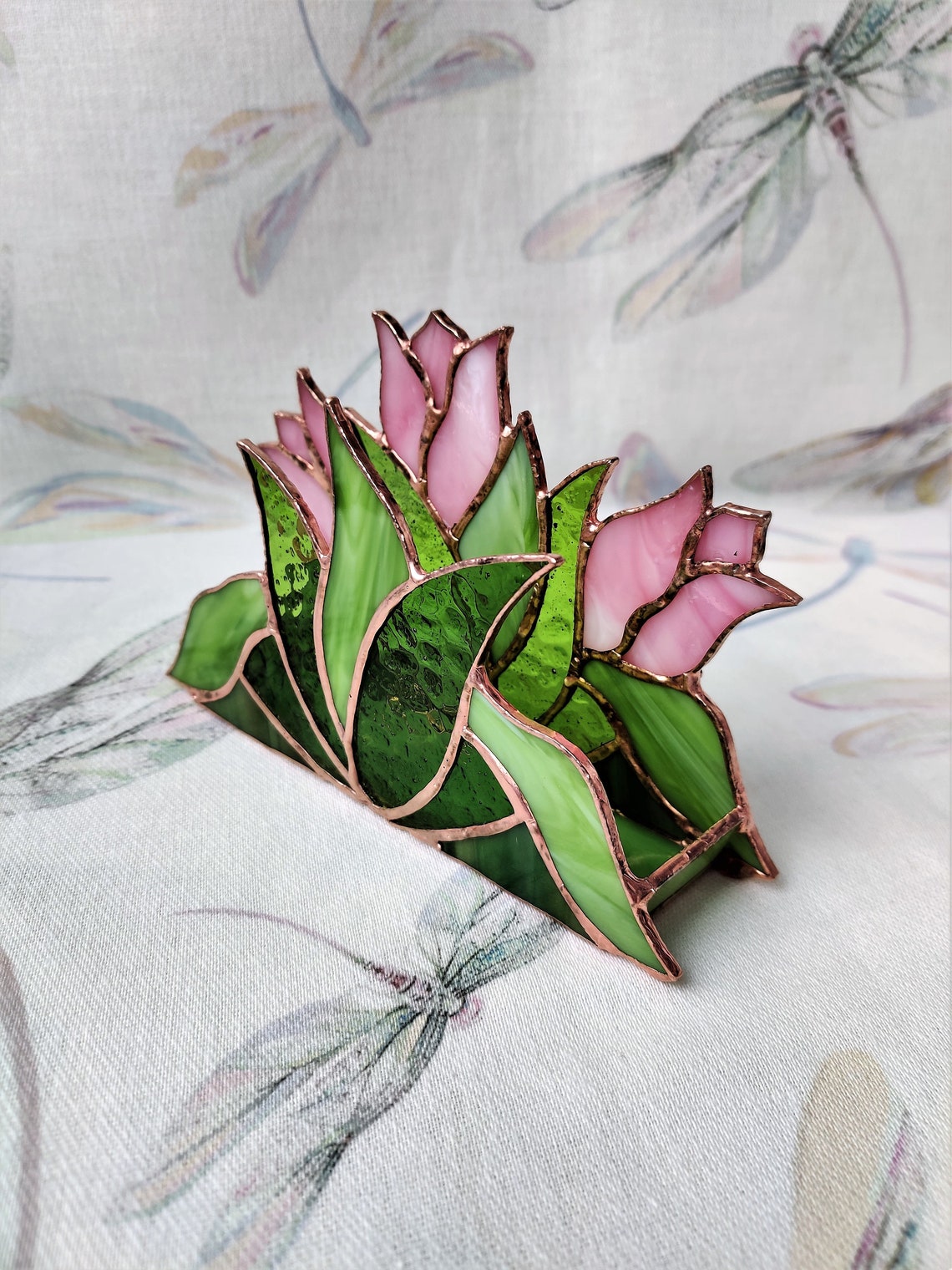 Napkin holder Pink tulips Stained Glass Vertical Etsy