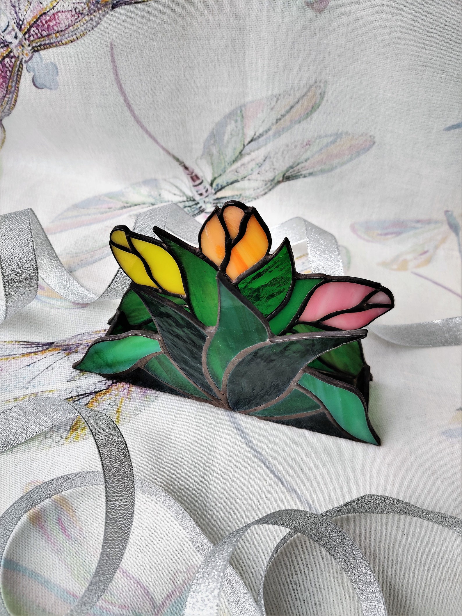Napkin holder Tulips Stained Glass Vertical holder Kitchen Etsy