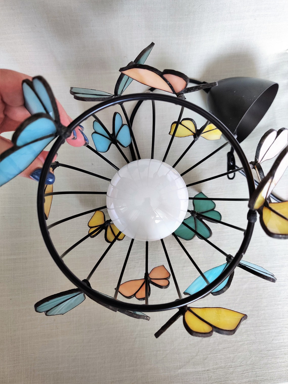 Pendant lamp shade Butterfly Hanging lamp stained glass 3d Etsy