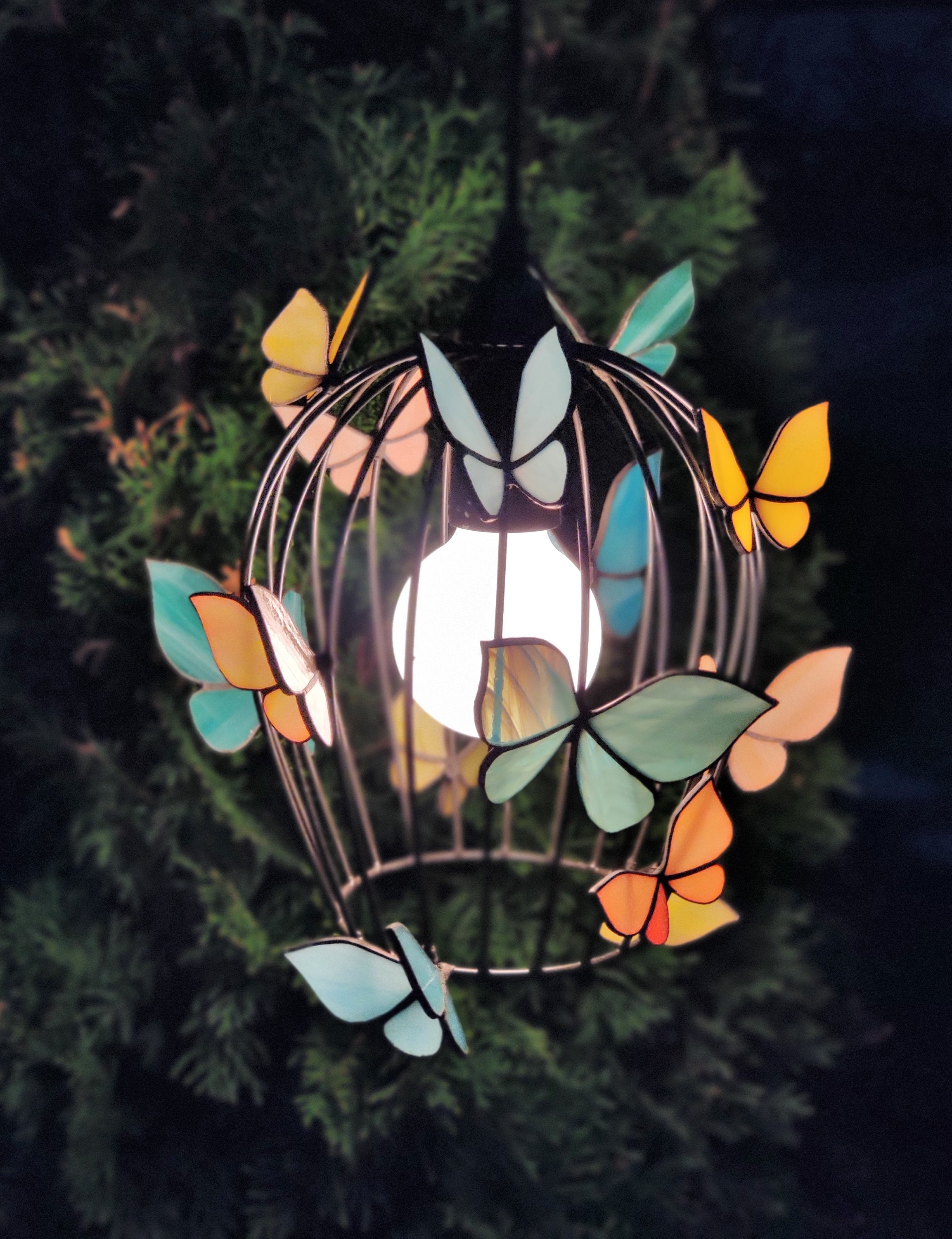 Pendant lamp shade Butterfly Hanging lamp stained glass 3d Etsy
