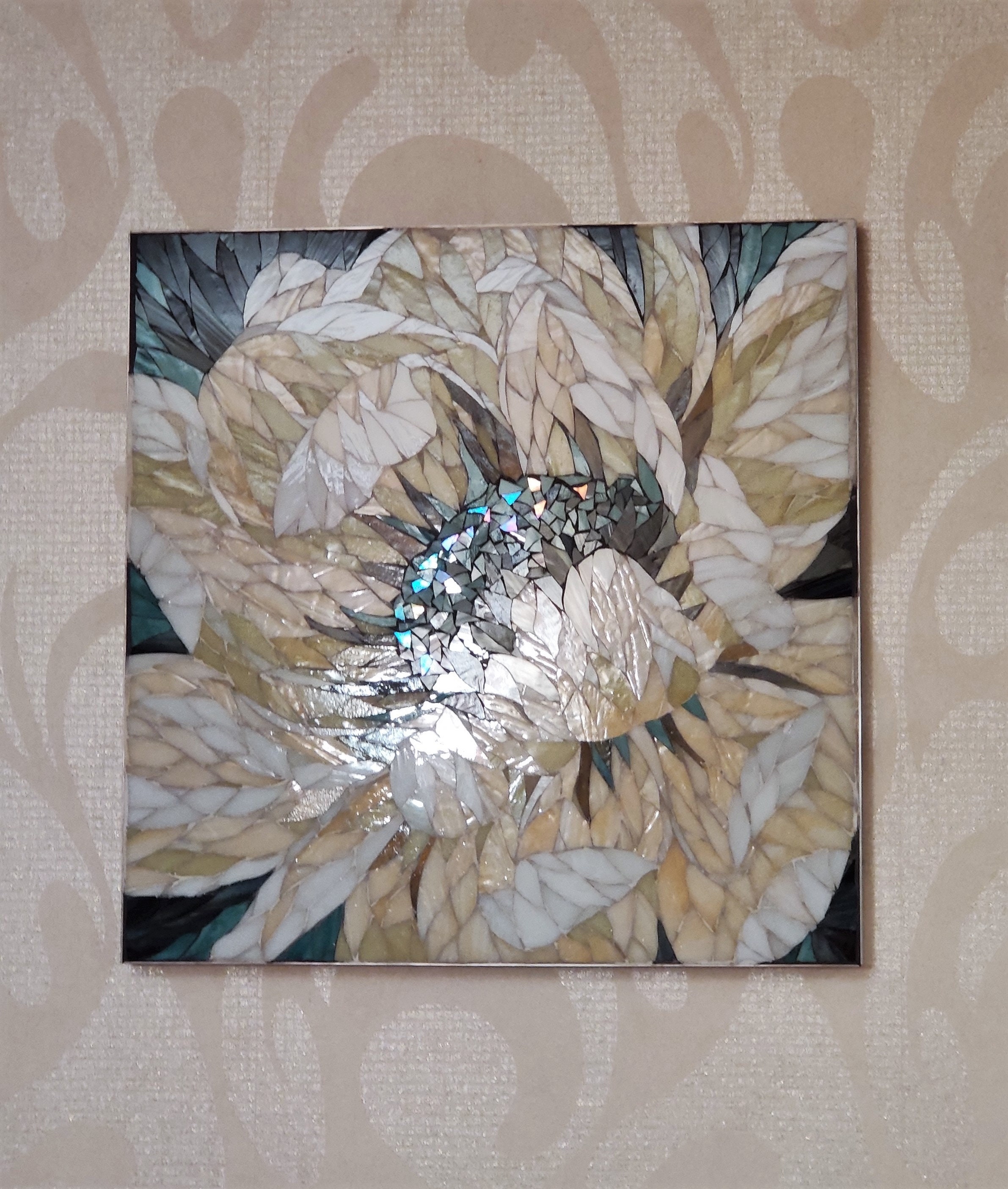 White Flower mosaic wall decor Botanical wall art Stained Etsy
