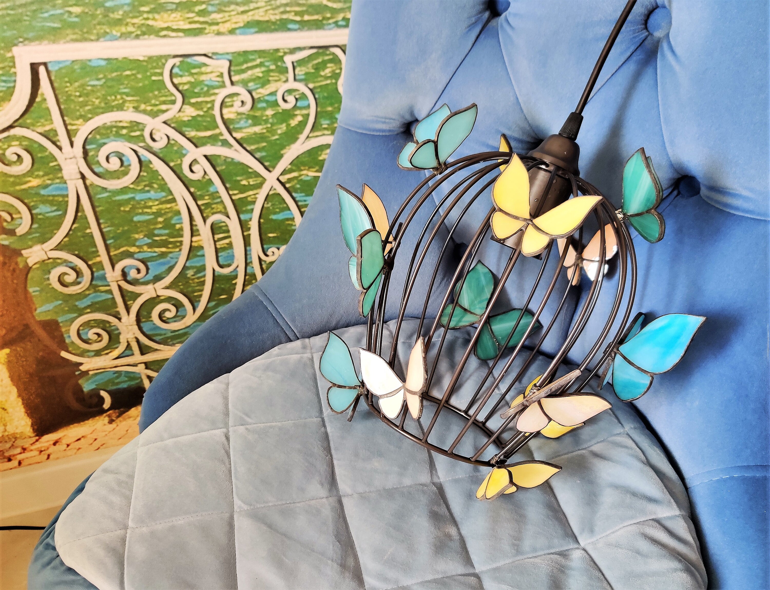 Pendant lamp shade Butterfly Hanging lamp stained glass 3d Etsy