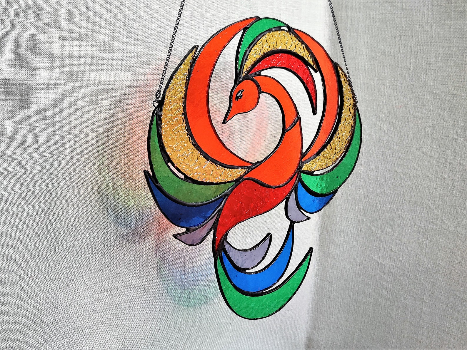 Phoenix Stained Glass Crystal Suncatcher Window Hangings Bird Etsy