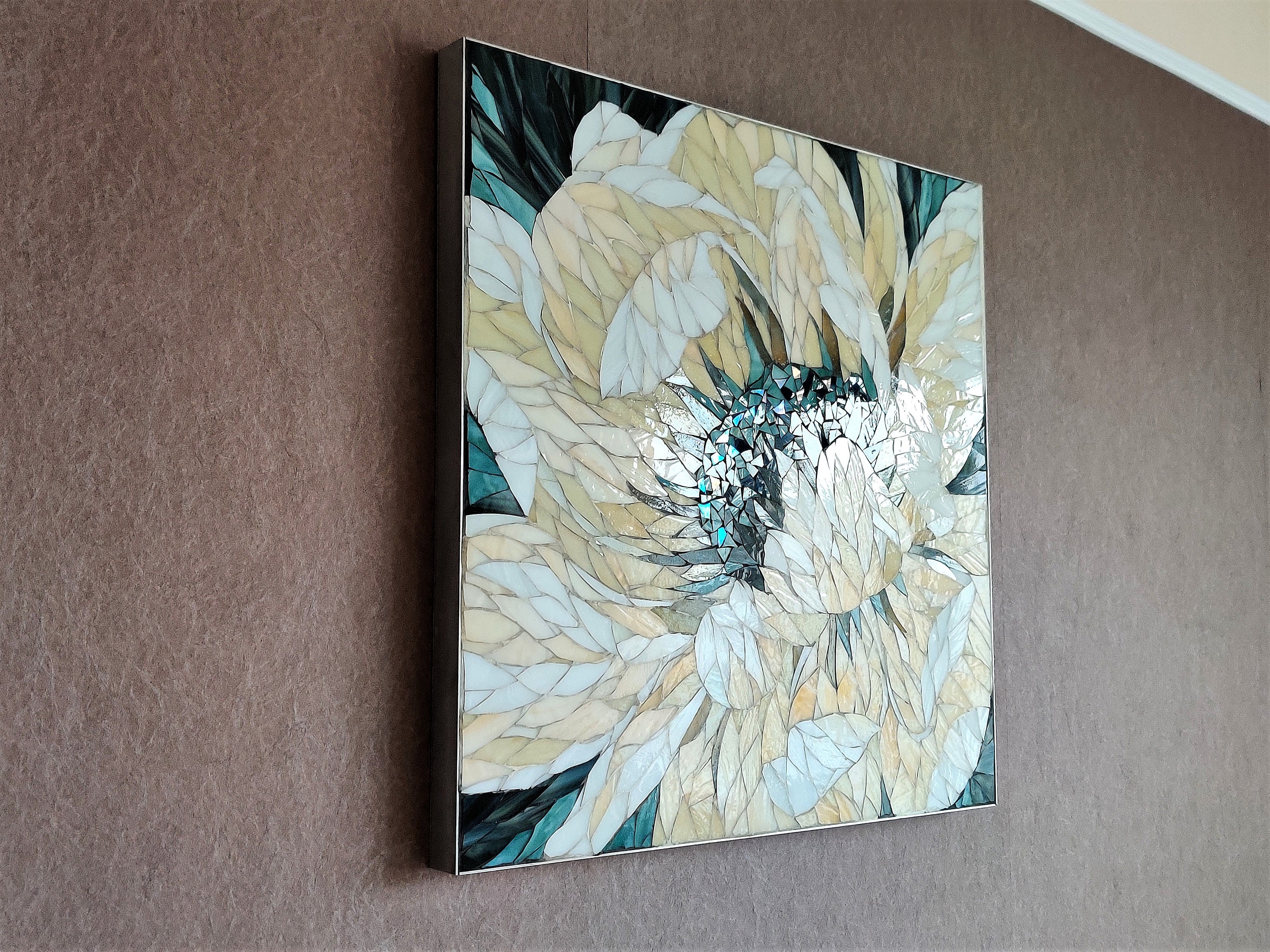 White Flower mosaic wall decor Botanical wall art Stained Etsy