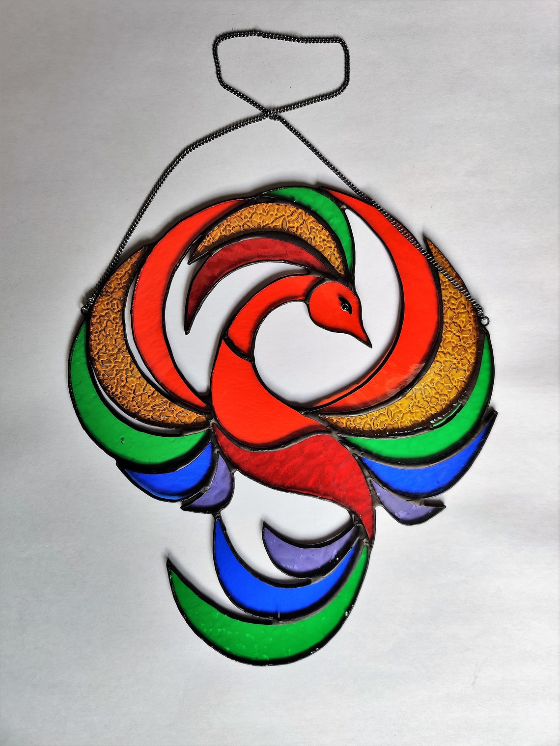 Phoenix Stained Glass Crystal Suncatcher Window Hangings Bird Etsy