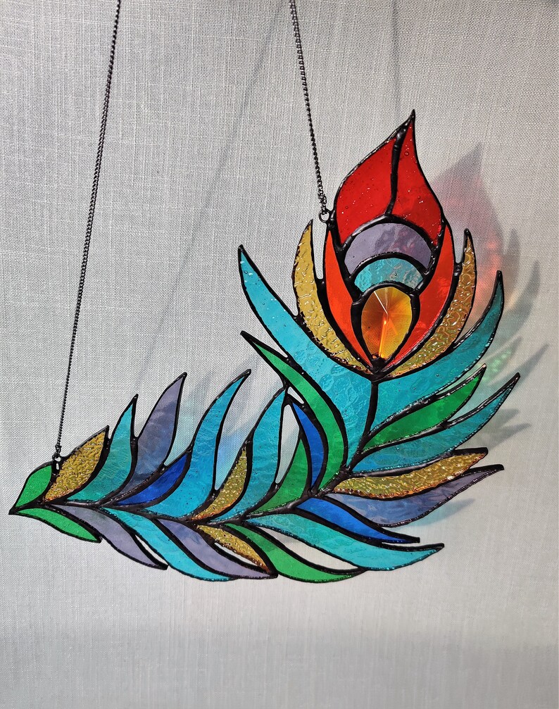 Rainbow Feather Window Hangings Stained Glass Suncatcher Etsy