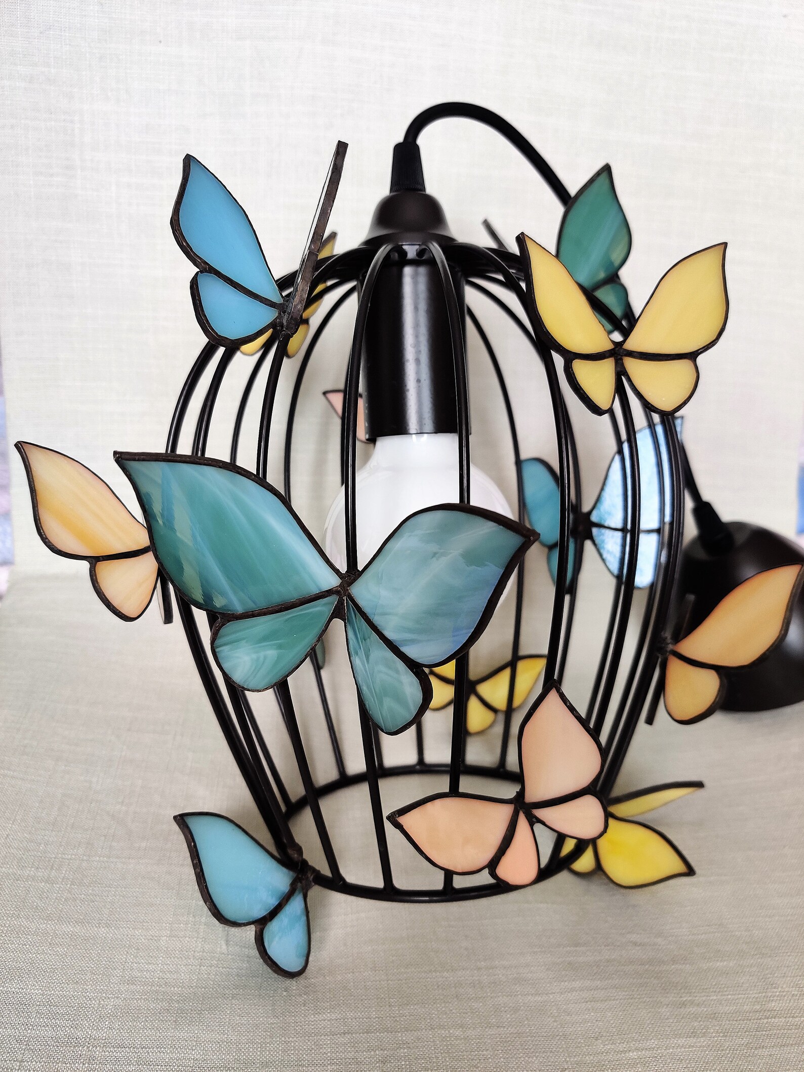 Pendant Lamp Shade Butterfly Hanging Lamp Stained Glass 3d Etsy