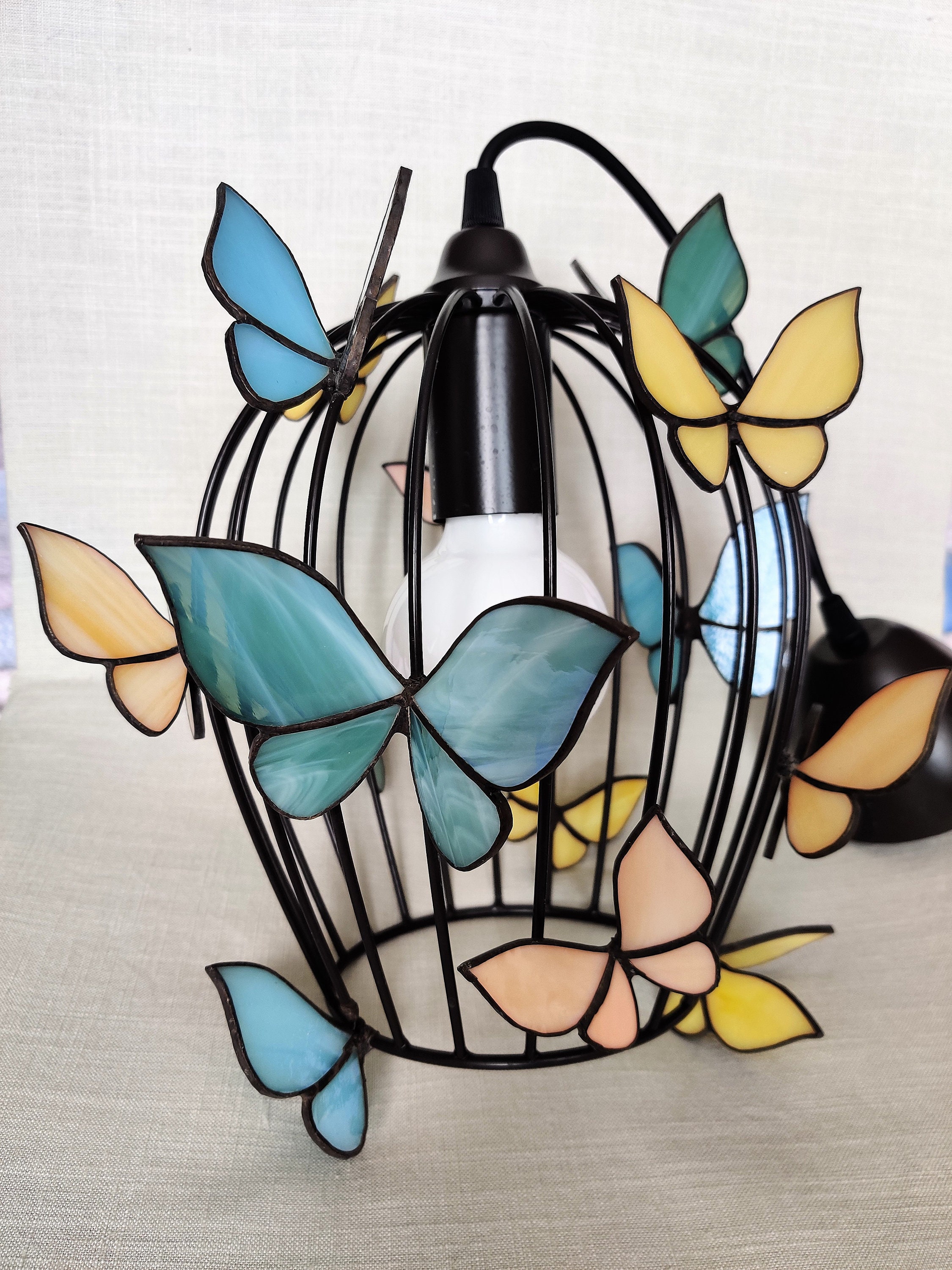 Pendant lamp shade Butterfly Hanging lamp stained glass 3d Etsy