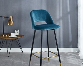 Bar Stools Upholstered Velvet Seat Metal Legs Breakfast Bar Kitchen Counter UK