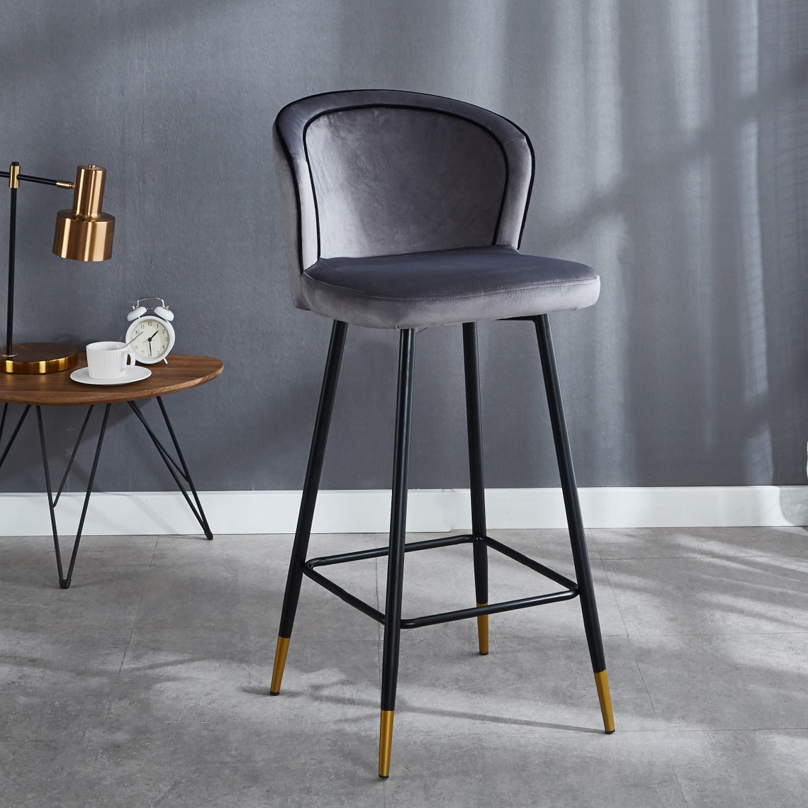 2x Kitchen breakfast Bar Stool Velvet Fabric luxury Gold Tips Etsy