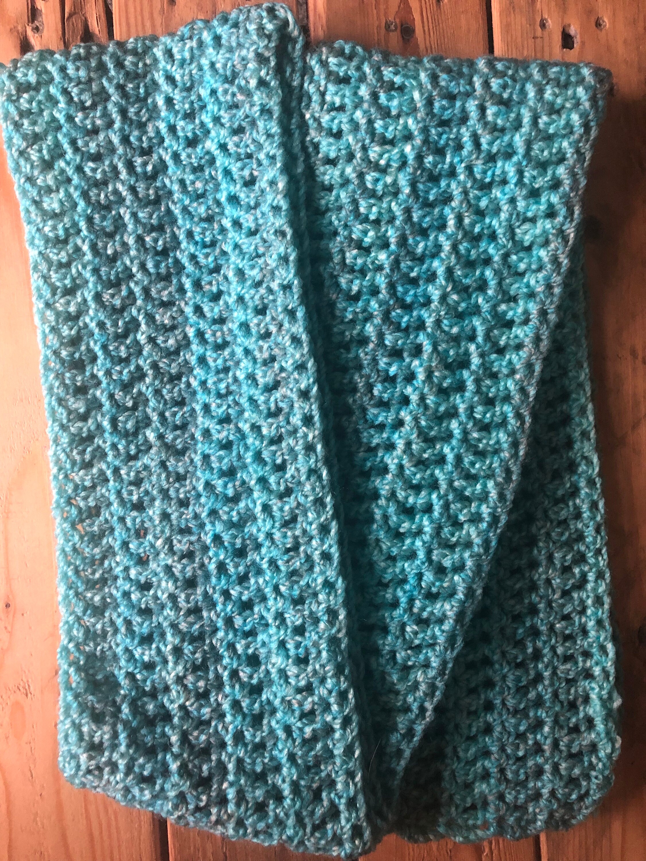 Extra Long Crochet Scarf Turquoise Blue Grey Handmade Unique