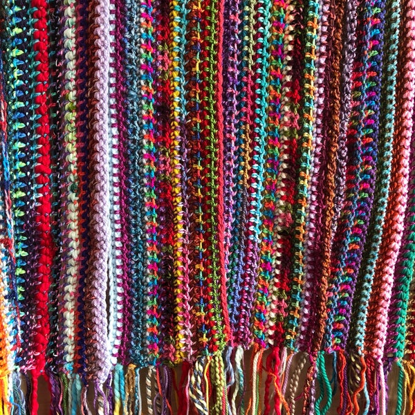 Happy Hippie Crochet Gland Écharpe Chunky Texturé Multicolore Fait à la main Unique EXTRA LONG