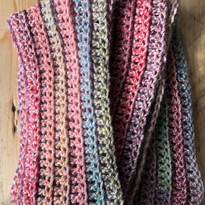 Extra Long Crochet Scarf Pastel Multicolours Handmade Unique