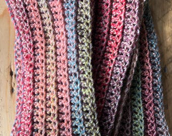 Extra Long Crochet Scarf Pastel Multicolours Handmade Unique