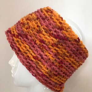 Cosy Crochet Earwarmer Headband Orange Pink Size Large