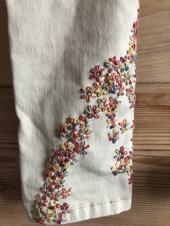 Hand Embroidered Cream Jeans Size UK 12 