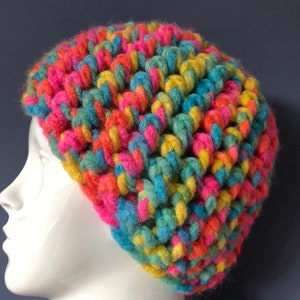 Cosy Beanie Slouchy Hat Extra Chunky Multicoloured Crochet Unique