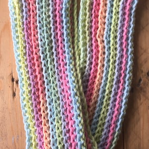 Pastel Striped Soft Chunky Extra Long Crochet Scarf Unique
