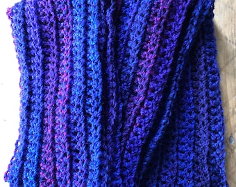 Extra Long Crochet Scarf Violet Purple Blue Handmade Unique