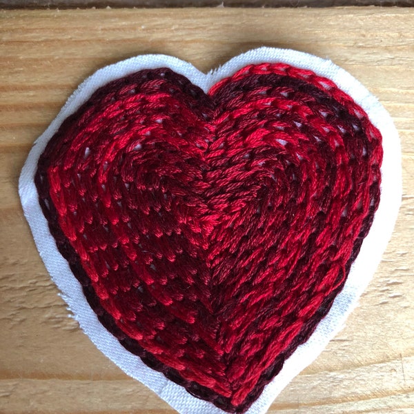 Chained Heart Patch Embroidered Sew-On Linen Upcycled Unique