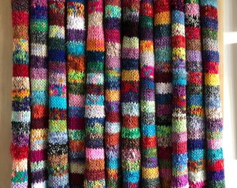 Extra Long Happy Hippie Knitted Tasselled Scarf Chunky Textured Multicoloured Handmade Unique