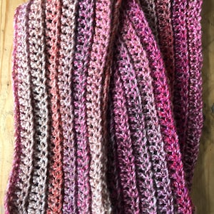 Extra Long Crochet Scarf Pink Orange Beige Unique