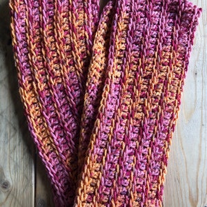 Infinity Scarf Double Snood Crochet Pink Orange Unique