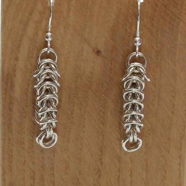 Handmade chainmaille box weave earrings in silver fill, sterling silver or hypoallergenic steel earwires, gift wrapped presentation box inc