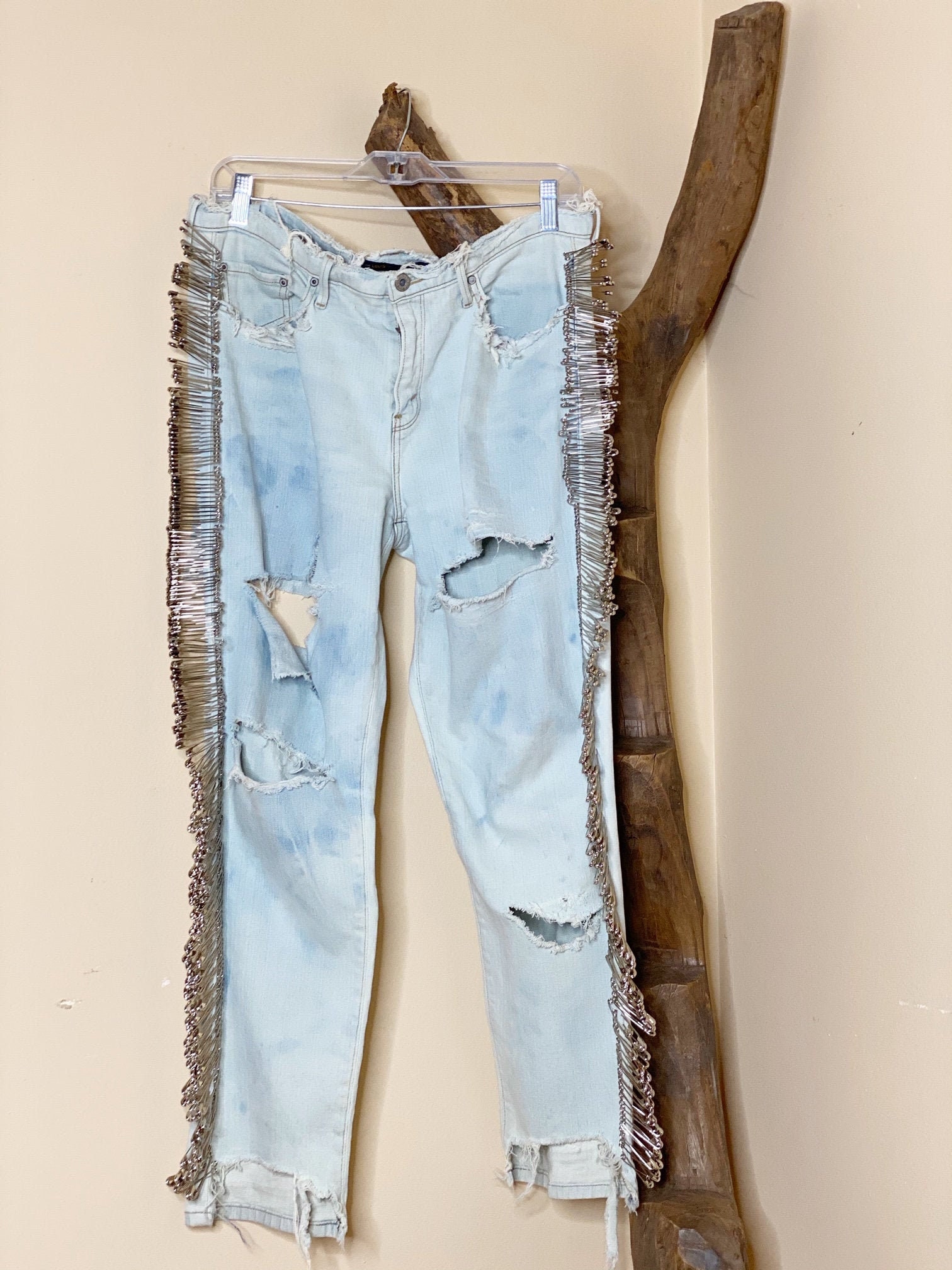 Womens Vintage Levis Denim Jeans Deconstructed Safety Pin 